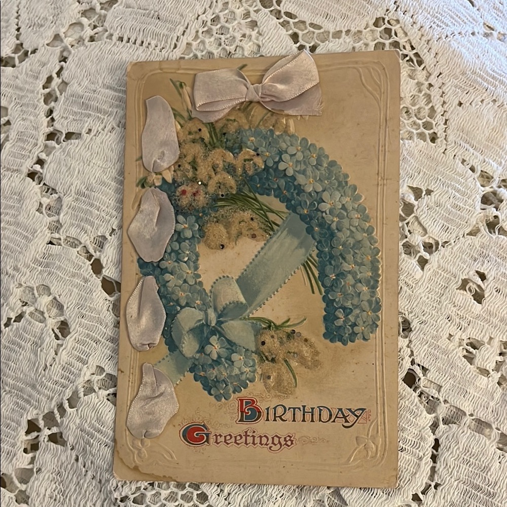 Antique Blue Floral Birthday Post Card